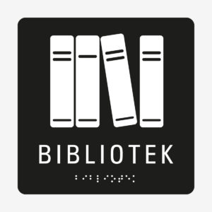 Taktil skylt m. brailleskrift BIBLIOTEK