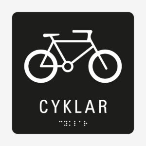 Taktil skylt m. brailleskrift CYKLAR